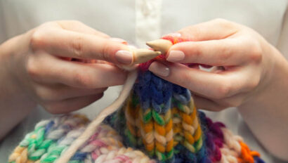 Hands knitting.
