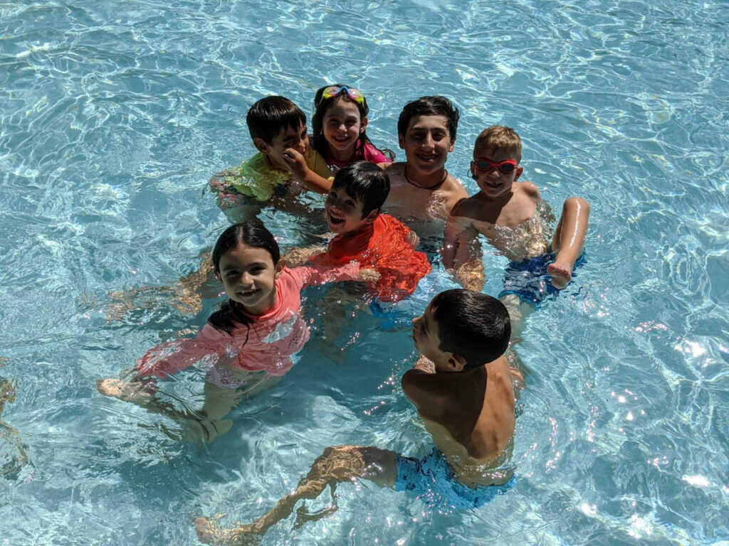 Students learning to swim at Kaplen JCC on the Palisades.