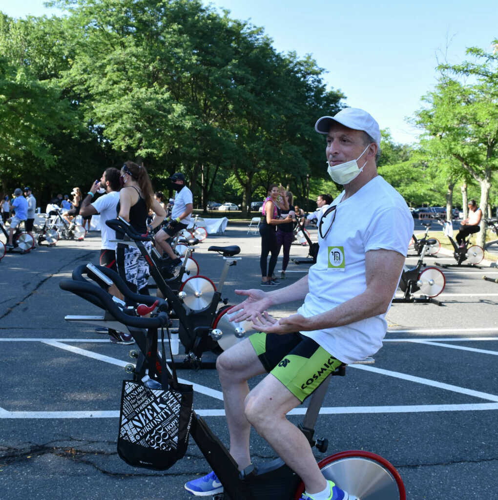 Participants enjoying a challenging workout in the cycling class at Kaplen JCC on the Palisades, NJ.