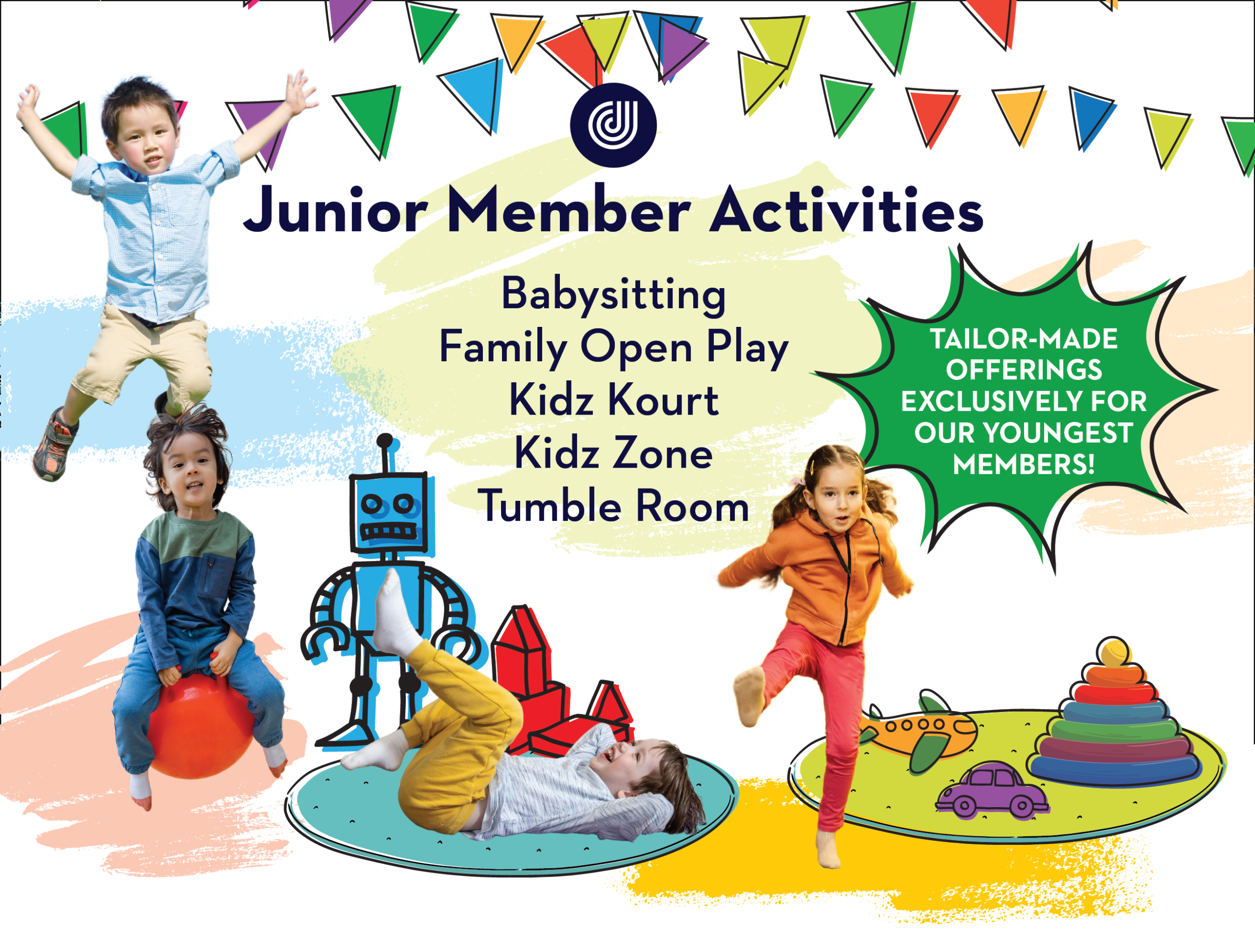A graphic listing Junior Member Activities for Kaplen JCC
