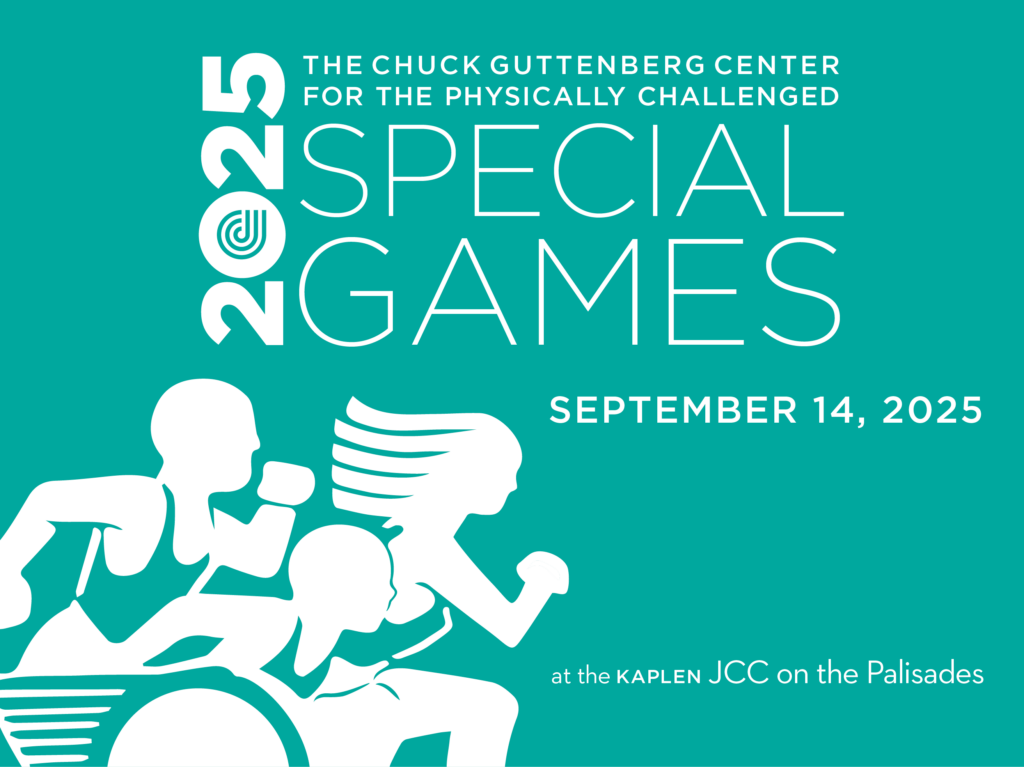 Promotional banner for the 2025 Special Games at the Kaplen JCC on the Palisades, hosted by The Chuck Guttenberg Center for the Physically Challenged. Event date: September 14, 2025. Features inclusive sports imagery with athletes running and using a wheelchair, symbolizing adaptive sports, disability inclusion, and community fitness. Bold white text on teal background emphasizes accessibility and empowerment through physical activity.